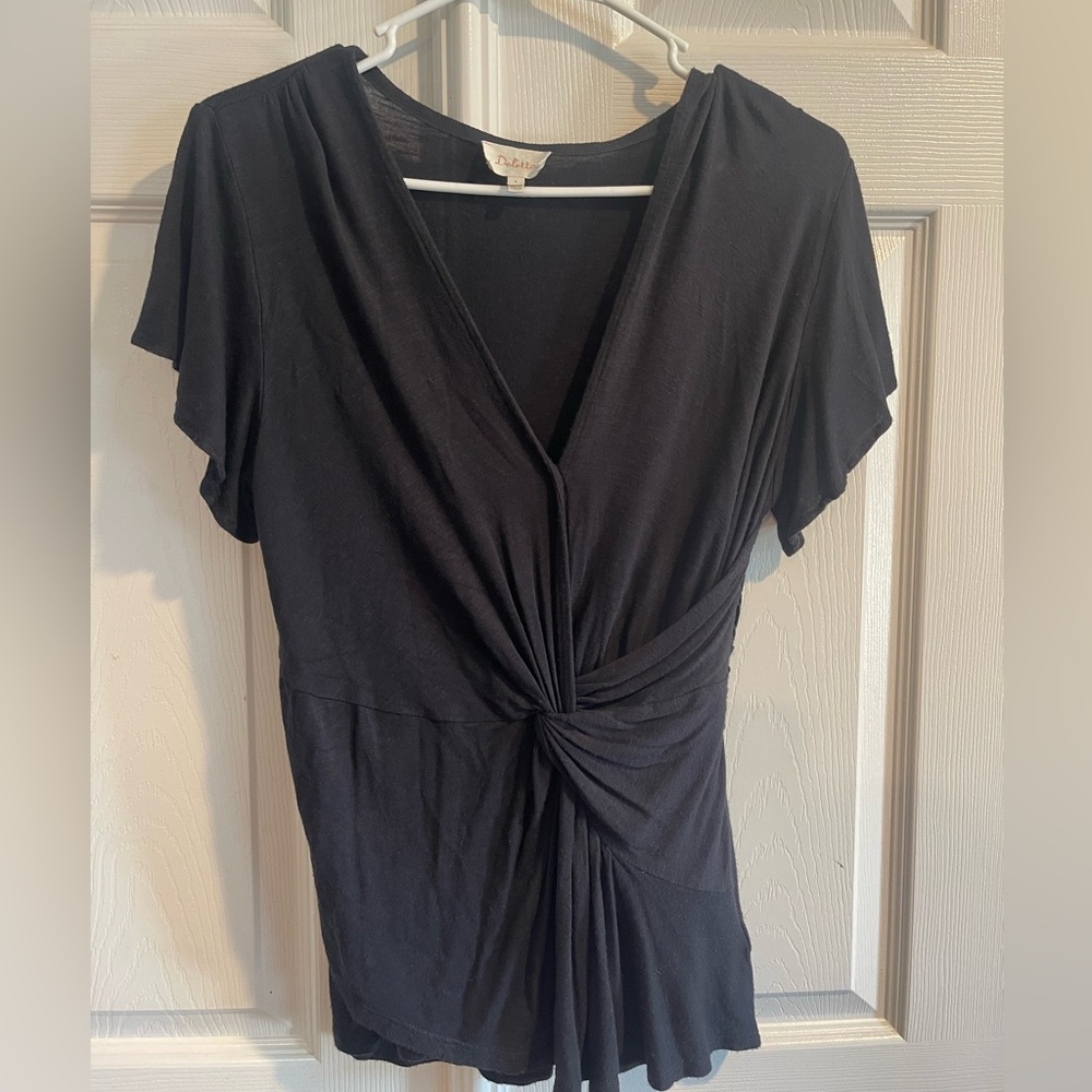 Deletta by Anthropologie Black Wrap Top